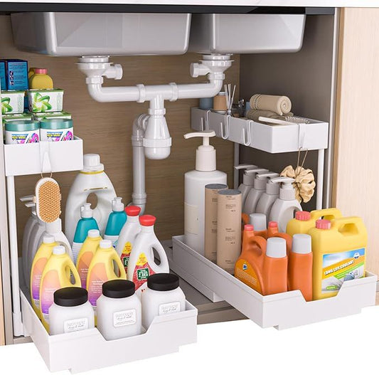 2 Tier L Shape Sliding Under Sink Organizer
