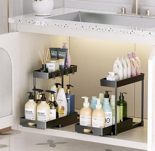 2 Tier L Shape Sliding Under Sink Organizer